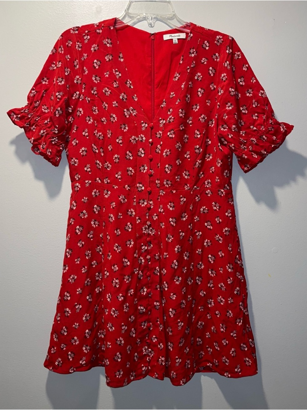 Like New Madewell Red Floral Button Front Mini Dress
